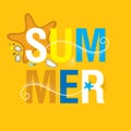 Vector summer banner in trendy dotwork style. Square composition with abstract dotted waves, starfish, pebble, swirls. Royalty Free Stock Photo