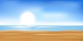 Vector Summer beach with blue ocean, sun and clear sky,Illustration Sea scape with soft bokeh sky light in hot sunny day, Blurry Royalty Free Stock Photo