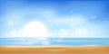 Vector Summer beach with sand, sun and blue sky,Illustration Sea scape with soft bokeh sky light in hot sunny day, Blurry tropical Royalty Free Stock Photo