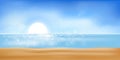 Vector Summer beach with sand, sun and blue sky,Illustration Sea scape with soft bokeh sky light in hot sunny day, Blurry tropical Royalty Free Stock Photo