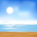 Vector Summer beach with sand, sun and blue sky,Illustration Sea scape with soft bokeh sky light in hot sunny day, Blurry tropical Royalty Free Stock Photo