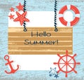 Vector Summer Card with Navigation Wheel on Vintage Grunge Background Royalty Free Stock Photo