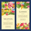 Vector summer cocktails, flamingo, palm leaves on banner Royalty Free Stock Photo