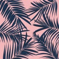 Vector summer exotic floral tropical palm leaf, banana in blue navy pink style. Modern 2017 background. Plant flower nature wallpa