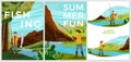 Vector summer fishing posters set - man with rod