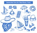 Vector summer fun sings set. Hand drawn marker summertime icons for your design