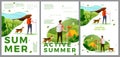 Vector summer hiking travel posters set man, woman Royalty Free Stock Photo