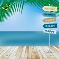 Vector summer holiday with wood terrace Royalty Free Stock Photo