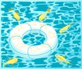 Vector summer illustration with bright fish swimming in the sea around an inflatable circle. Royalty Free Stock Photo