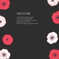 Vector summer illustration with flowers of poppies with place for text on black background.