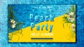 Summer party banner template. Pool party with exotic flowers Royalty Free Stock Photo