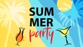 Vector Summer Party banner with tropic palm and cocktails Royalty Free Stock Photo