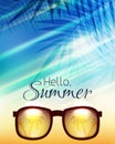 Vector summer poster with sunglasses, palms and calligraphy.