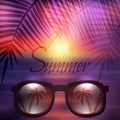 Vector summer poster with sunglasses, palms and calligraphy.