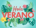 Vector summer sale lettering concept tropical. Hello summer tropical floral concept.