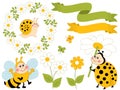 Vector Summer Set with Cute Cartoon Insects and Flowers