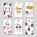 Vector Summer set of sale and gift tags, labels with tropical elements