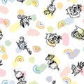 Vector summer sexy funny beach cat seamless pattern