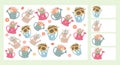 Vector summer template for preschool games. I spy game. Childrens educational fun. Count how many various watering cans
