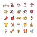 Vector summer thin line icons Royalty Free Stock Photo