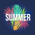 Vector Summer Time Holiday typographic illustration background. Tropical plants, flowe. Eps 10 design