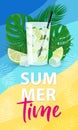 Vector summer time poster with mojito cocktail.