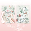 Vector summer tropical vintage set, Magnolia and Pelican