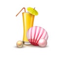 Vector summer vacation realistic juice glass shell Royalty Free Stock Photo