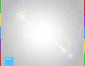 Vector sun. Glow transparent sunlight special lens flare light effect. Isolated flash rays and spotlight. White front translucent Royalty Free Stock Photo