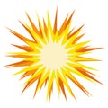 Vector sun illustration, creative yellow icon for warm or hot weather design, bright sunburst