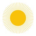 Vector sun illustration, creative yellow icon for warm or hot weather design, bright sunburst