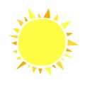 Vector sun illustration, creative yellow icon for warm or hot weather design