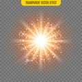 Vector sun light lens flare glare template transparent effect illustration. Glitter beams