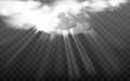 Vector sun rays through white fluffy clouds