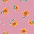 Vector Sunflowers on Dusty Pink seamless pattern background. Perfect for fabric, scrapbooking and wallpaper projects.