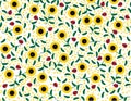 Vector Sunflowers and leaves Seamless Pattern