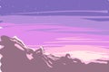 Vector of sunrise or sunset winter landscape on mountains