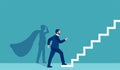 Vector of a super hero businessman stepping up on stairs climbing to success Royalty Free Stock Photo
