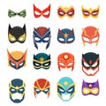 Vector Super Hero Masks Set in Flat Style. Face Character, Superhero Comic Book Mask Collection. Superhero Photo Props Royalty Free Stock Photo