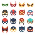 Vector Super Hero Masks Set in Flat Style. Face Character, Superhero Comic Book Mask Collection. Superhero Photo Props Royalty Free Stock Photo