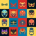 Vector Super Hero Masks Set in Flat Style. Face Character, Superhero Comic Book Mask Collection. Superhero Photo Props Royalty Free Stock Photo