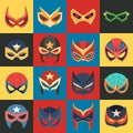 Vector Super Hero Masks Set in Flat Style. Face Character, Superhero Comic Book Mask Collection. Superhero Photo Props Royalty Free Stock Photo