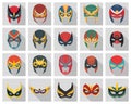 Vector Super Hero Masks Set in Flat Style with Long Shadow. Face Character, Superhero Comic Book Mask Collection Royalty Free Stock Photo