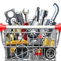 Vector Supermarket Cart with Car Parts Rear View Royalty Free Stock Photo