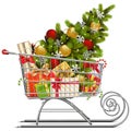 Vector Supermarket Sleigh with Christmas Decorations