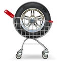 Vector Supermarket Trolley with Car Wheel Royalty Free Stock Photo