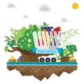 Vector supermarket trolley, fruit, grass, soil tree and wat Royalty Free Stock Photo