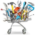 Vector Supermarket Trolley with Hand Tools Royalty Free Stock Photo