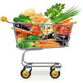 Vector Supermarket Trolley with Vegetables Royalty Free Stock Photo