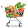 Vector Supermarket Trolley with Vegetables Royalty Free Stock Photo